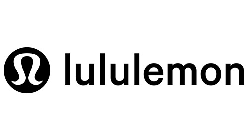 Lululemon logo with black text and symbol on a white background.