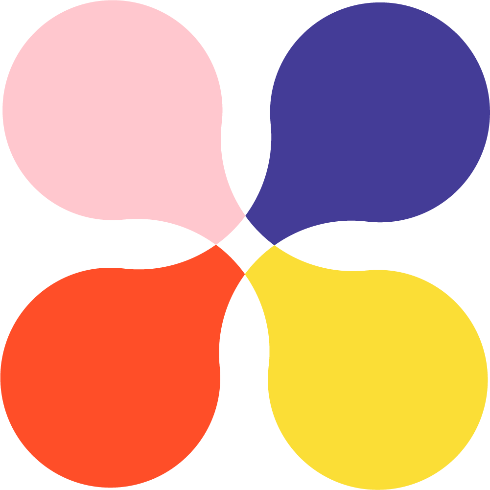 A colorful Venn diagram with four overlapping circles in pink, purple, red, and yellow on a black background.