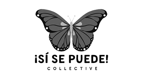A black and white butterfly with the text '¡Sí Se Puede!' and 'Collective' below it.