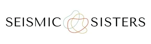 The logo of Seismic Sisters with the words 'Seismic Sisters' separated by a multi-colored circular design.