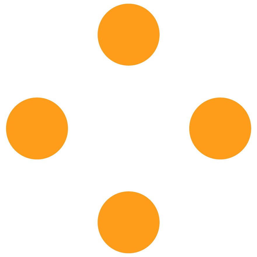 Diagram of a pentagon with four orange circles at each vertex and one in the center.