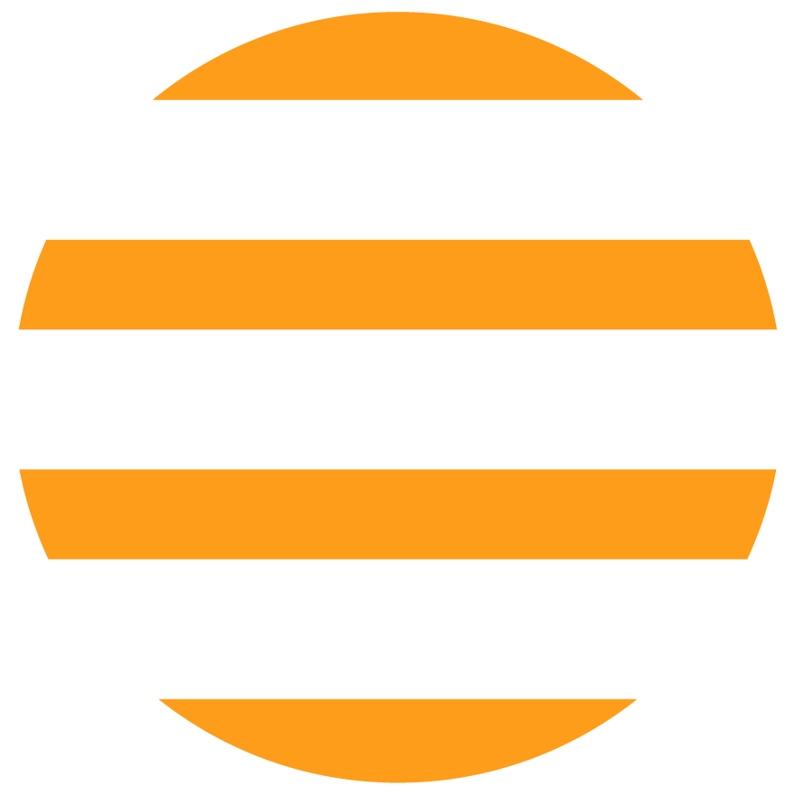 A graphic of a burger with orange buns and white filling, separated by three orange cheese slices.