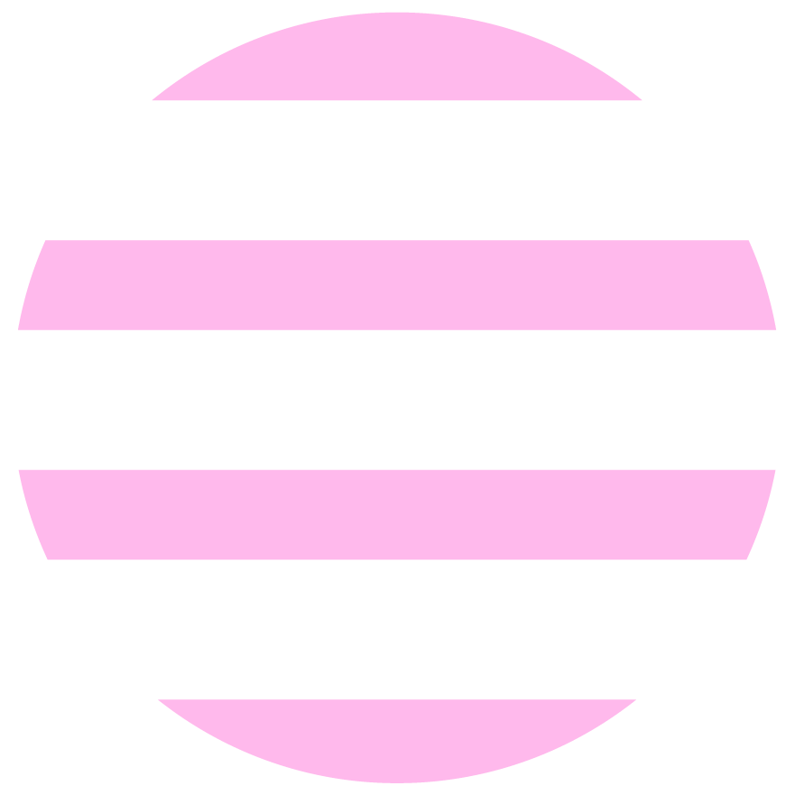 Stylized pink and black circular logo with horizontal stripes