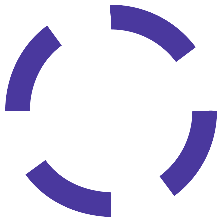 Loading icon with blue segments forming a partial circle around a black center