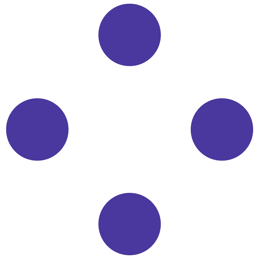 Diagram of a molecule with four purple circles connected by black lines.