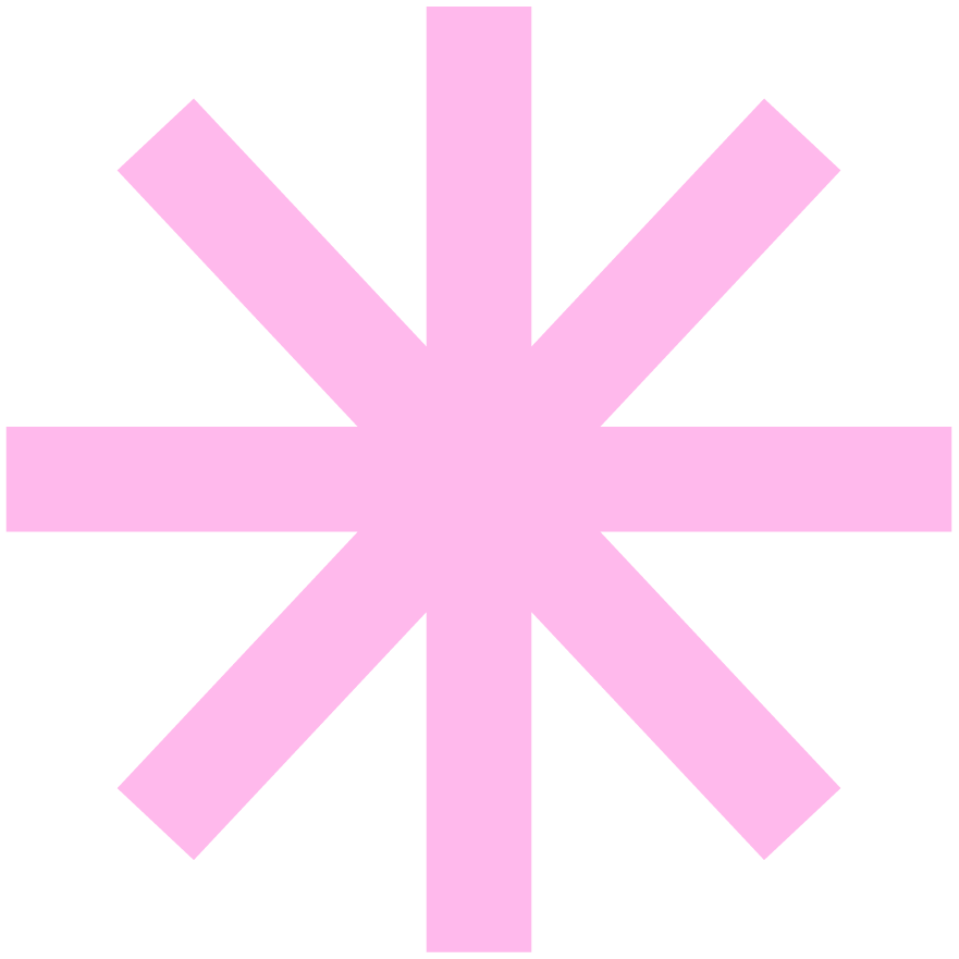 Pink asterisk symbol with eight spokes on a blank background, a Sol Sisters brand icon.