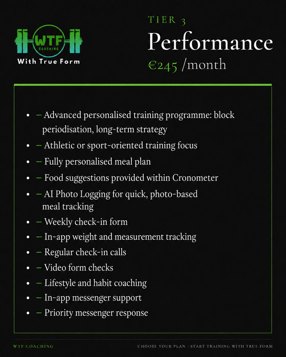 The performance plan subscription for WTF coaching