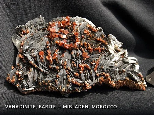 Vanadinite, Barite - Mibladen, Morocco.jpg