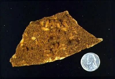 Stilbite - Scopiform stilbite crystals, again from the vicinity of 45th Street between First and Second Avenue. Stilbite is a common mineral in NYC found in association with faults and fault zones. Chamberlin Collection #582.