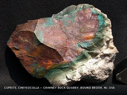 Cuprite, Chrysocolla - ChimneyRockQuarry, BoundBrook, NJ, USA.jpg