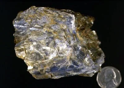 Kyanite - The phenomenal deep blue color of this specimen is atypical for kyanite found in NYC. Similar to gemmy specimens from Minas Gerais, Brasil, this specimen, crystallized in vein quartz, was located at 61st Street and Central Park. E. Schernik