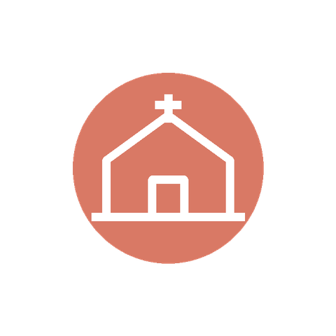Church building icon representing bringing The Story of God to a church.