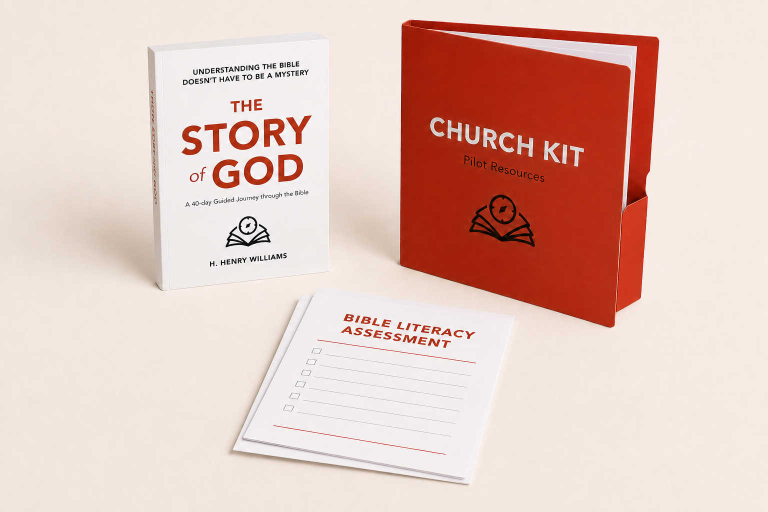 Church pilot resources including The Story of God book, the Church Kit, and the Bible Literacy Assessment.