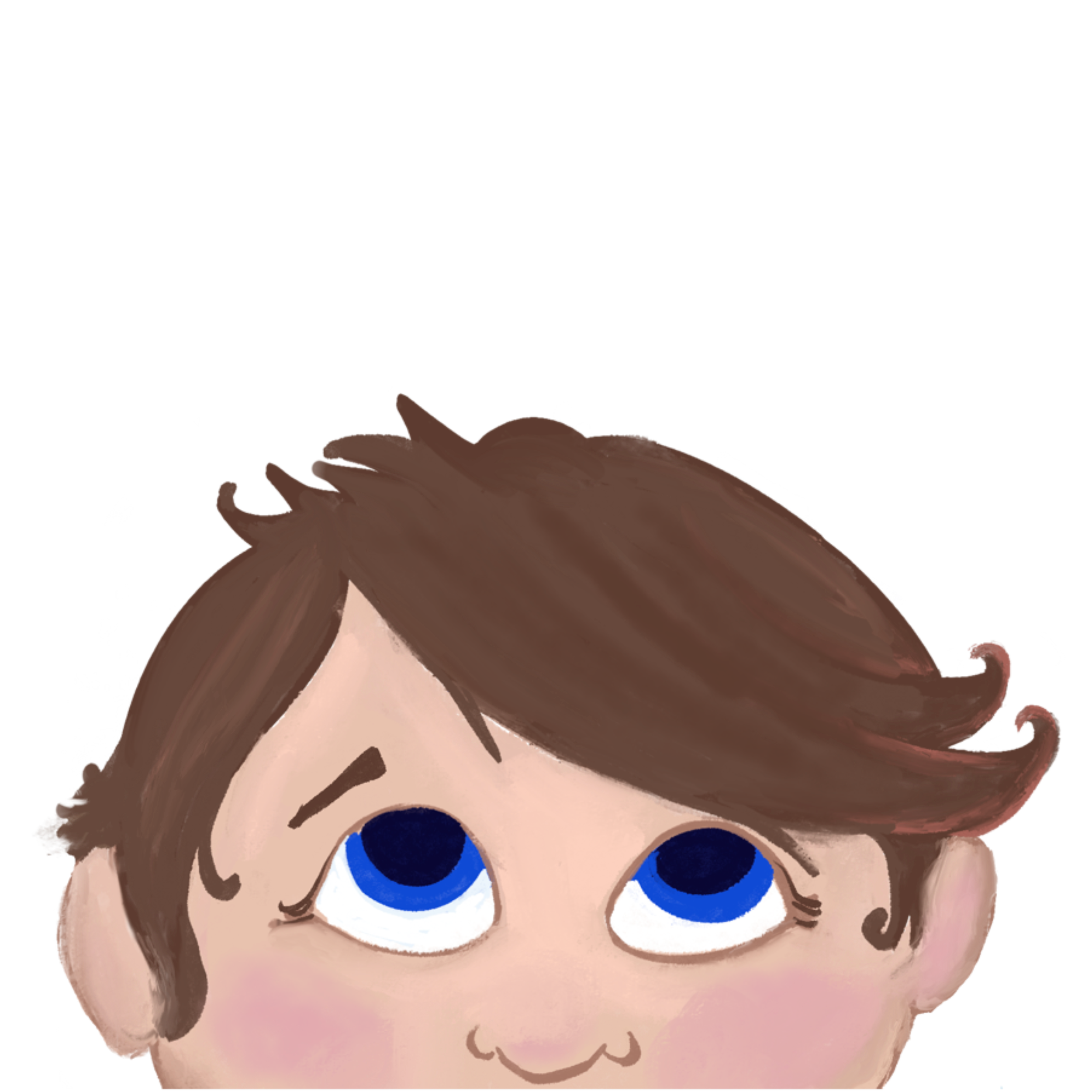 Oren with a thoughtful expression and his finger raised in an illustration from the Let’s Read Oren children’s book series, illustrated by Jamie Lynn Mahoney.
