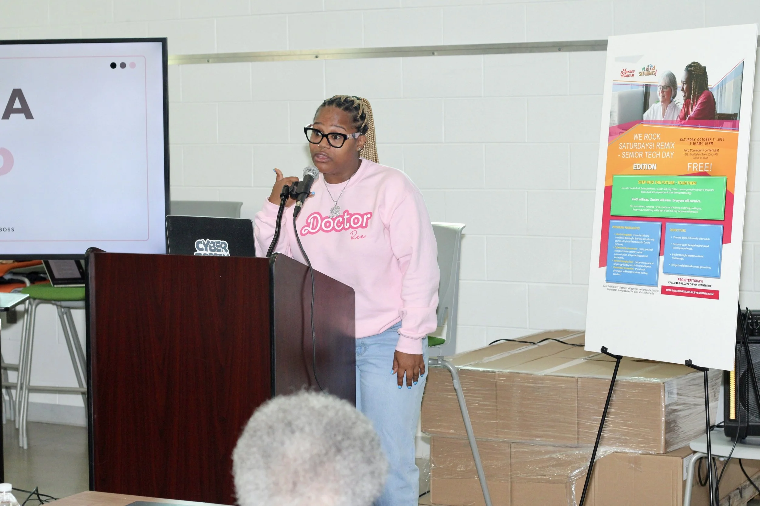 Dr. Jeree Spicer-Arnett delivering a keynote on cybersecurity