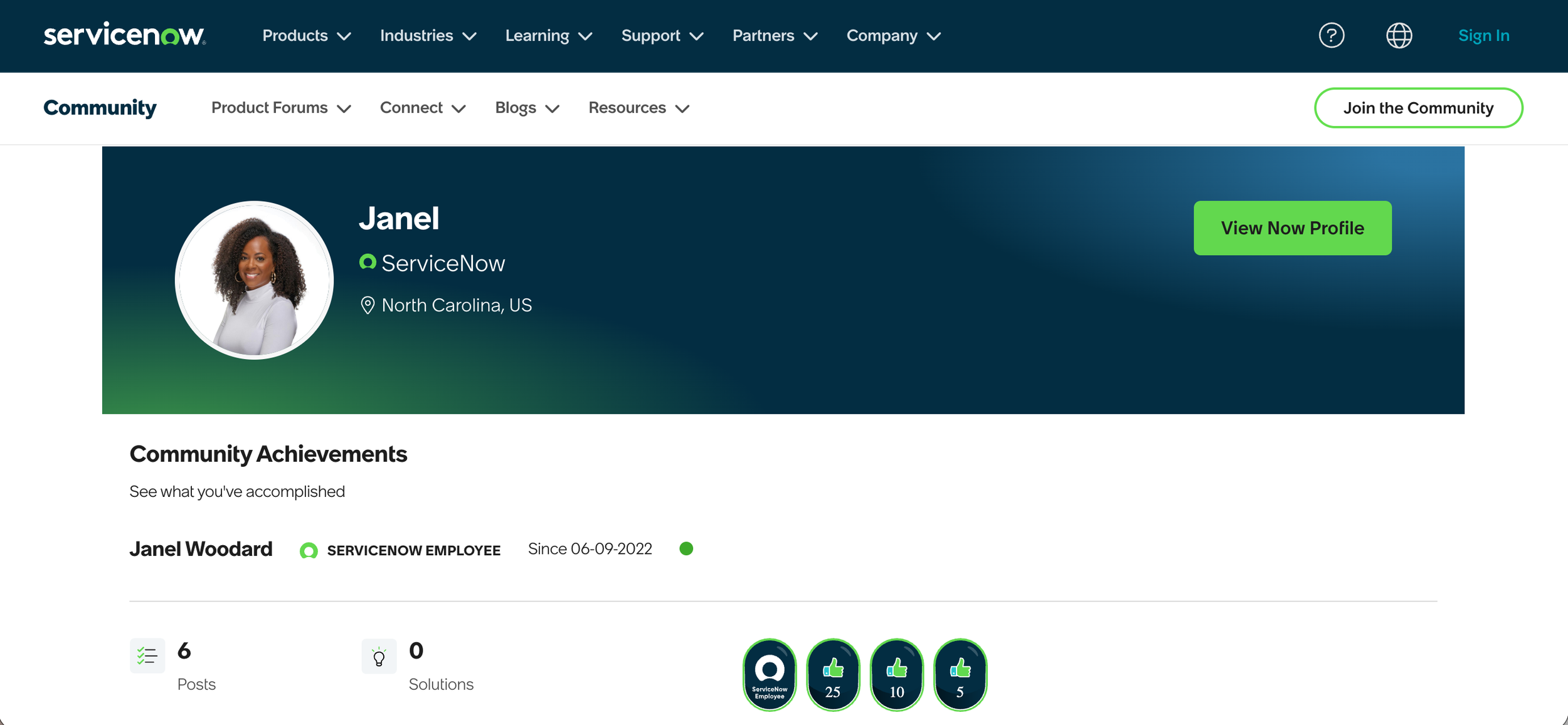 View my past work at ServiceNow Community