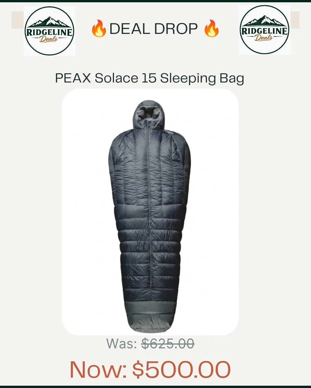🔥 DEAL ALERT! 🔥

Get cozy with the PEAX Solace 15 Sleeping Bag, now only $500 (was $625)! Snag this amazing deal before it's gone. Perfect for your next adventure! Link in Bio. #DealDrop #OutdoorGear #CampingEssentials