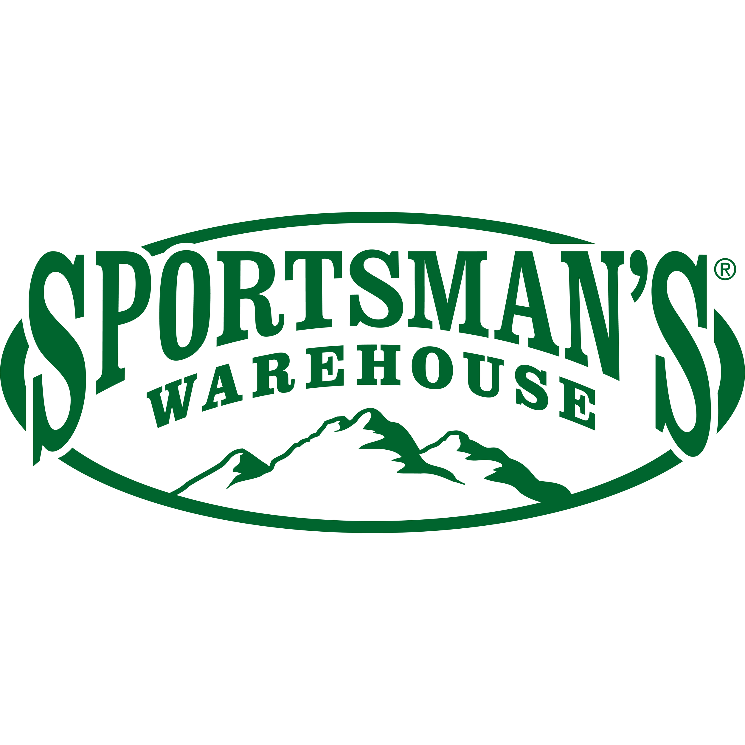 Logo of Sportsman's Warehouse with green text and a mountain outline.
