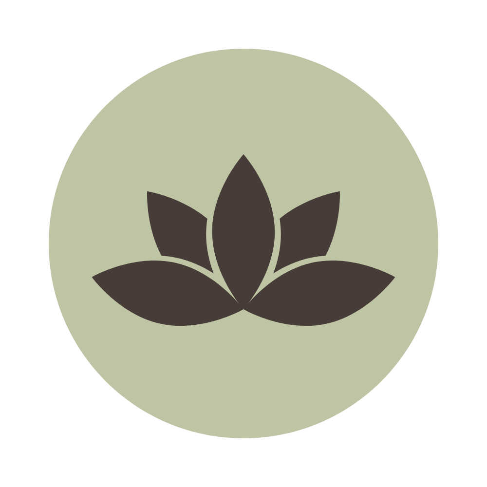 Simple graphic of a black stylized lotus flower inside a light green circle.