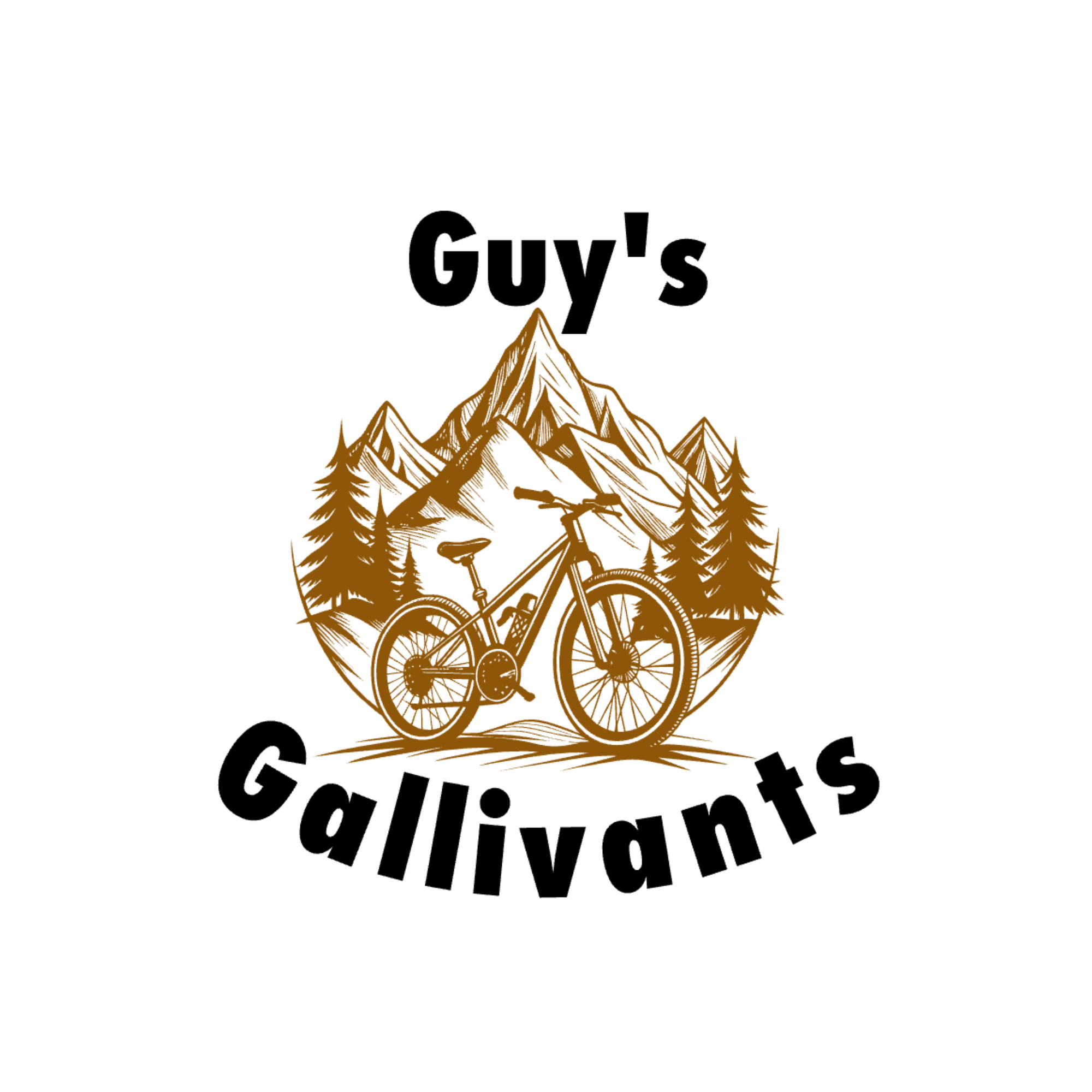 A logo featuring a mountain surrounded by trees, with a bicycle in front of the mountain, and the text 'Guy's Garage' curved around the bottom of the image.