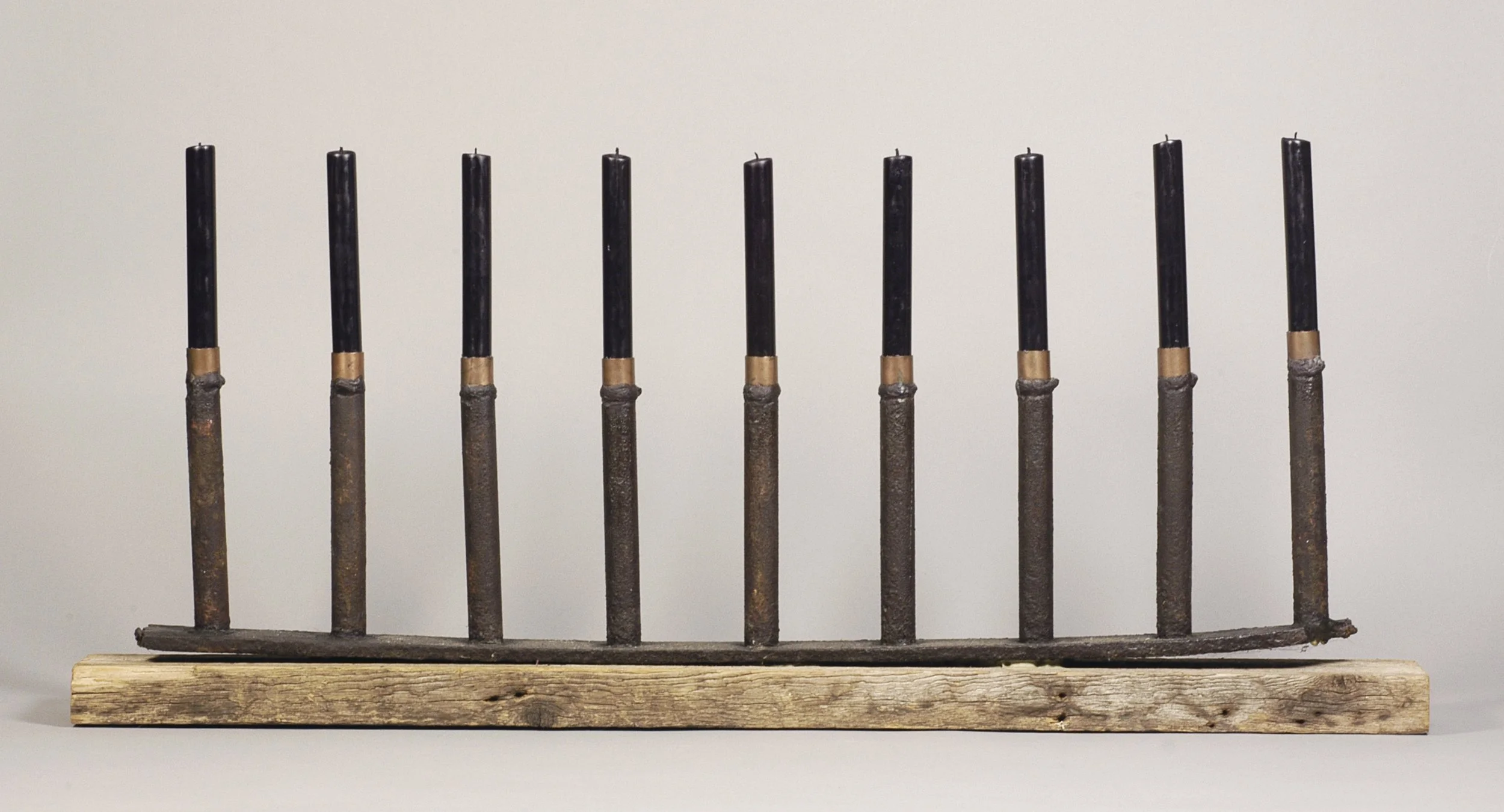  Candelabra , 2008. Steel, copper, wood, wax – 18" X 39.5" X 4"