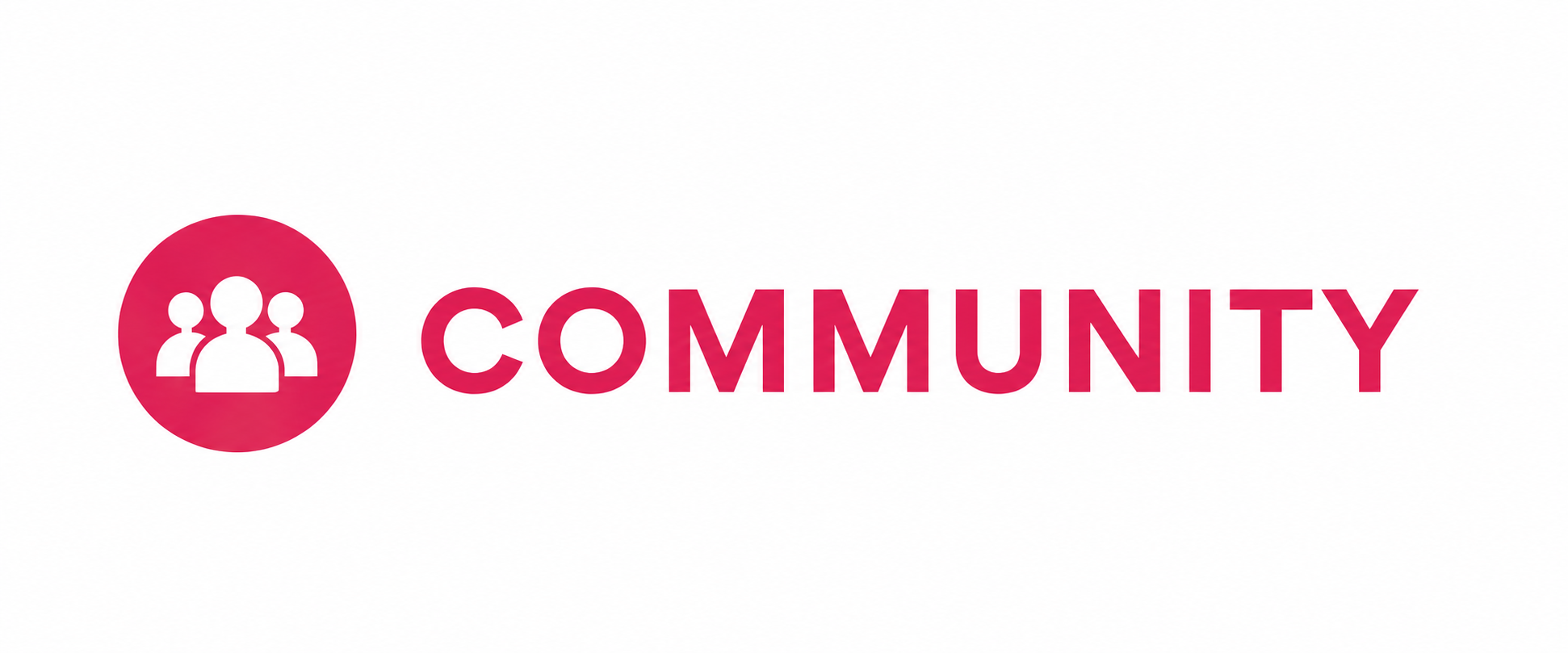 Pink icon of three people and the word "COMMUNITY" in pink letters.
