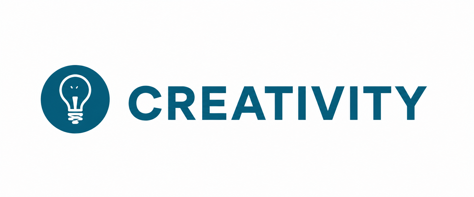 A logo featuring a white lightbulb inside a blue circle followed by the word 'CREATIVITY' in blue capital letters.