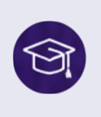 Icon of a graduation cap inside a purple circle.