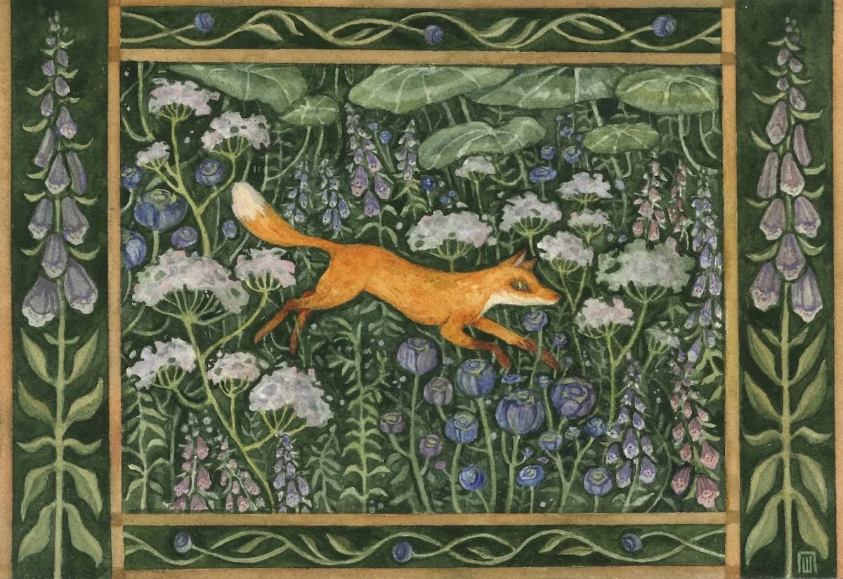 Fox in the Garden - Watercolor on paper