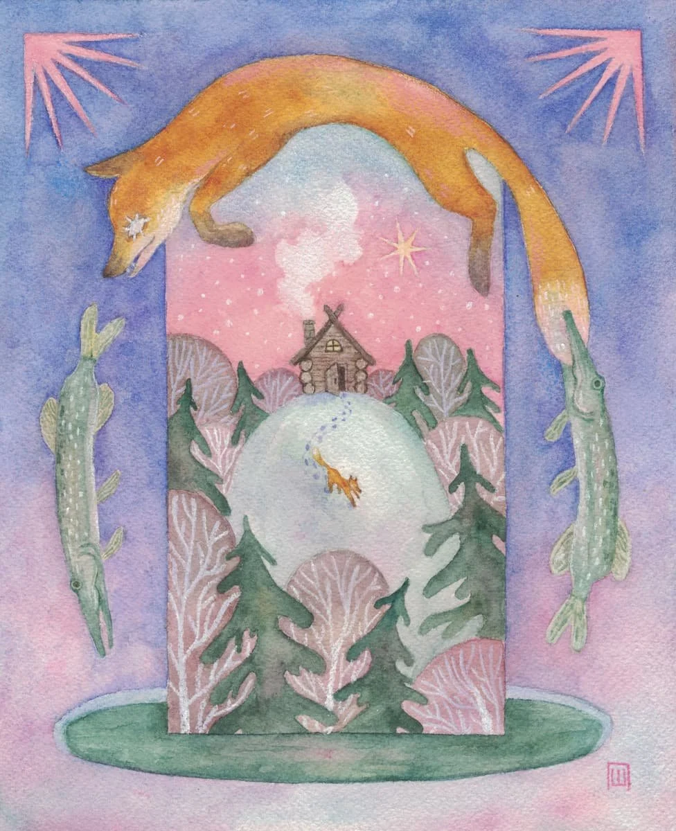 Fishing at Dawn - Watercolor on paper