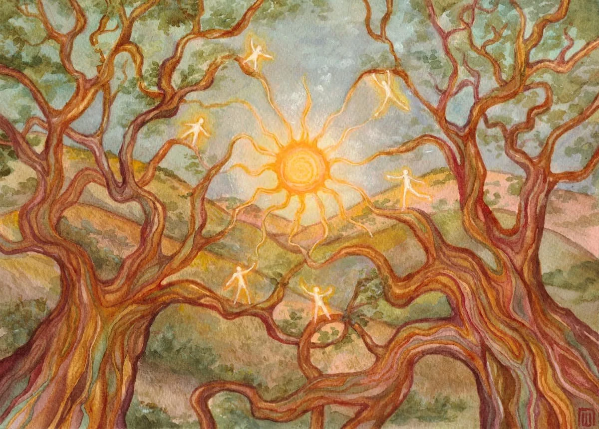 Dancing Oaks - Watercolor and gouache on paper