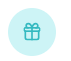 A light blue circular icon with a white gift box in the center.