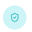 Light blue icon of a shield with a checkmark inside.