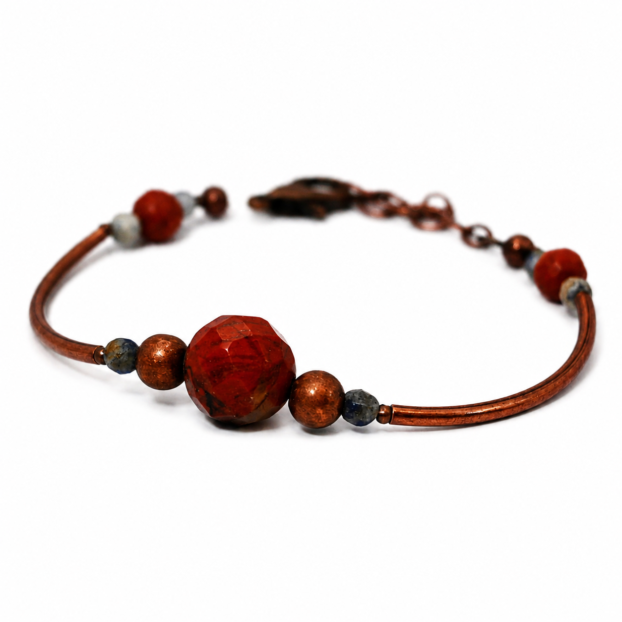 Jasper and blue quartz copper bracelet