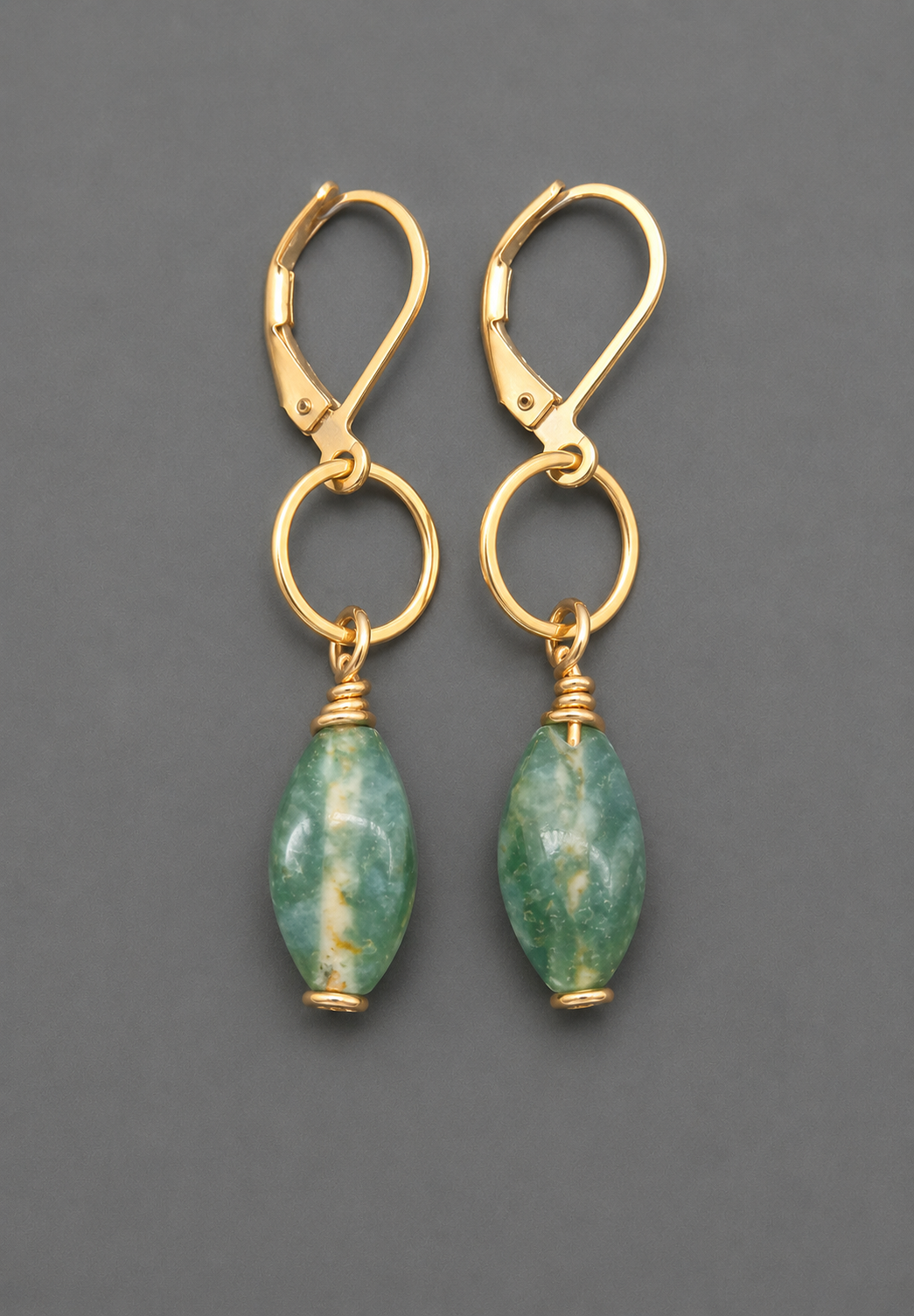 Moss agate and copper earrings