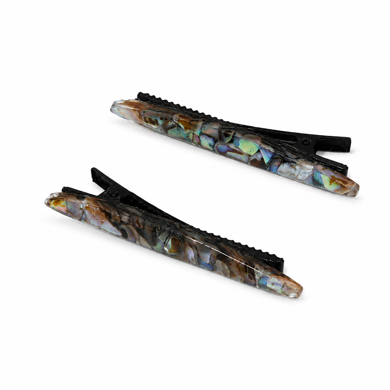 Barettes (2), abalone shell resin