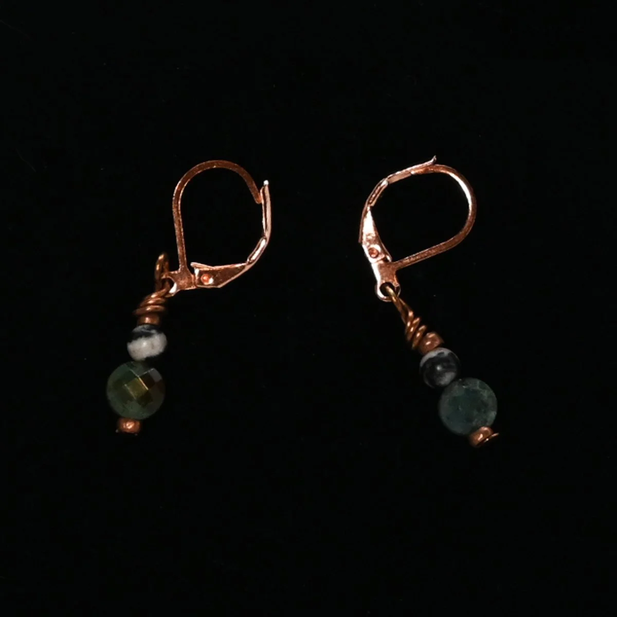 Zebra jasper, green jasper and copper earrings