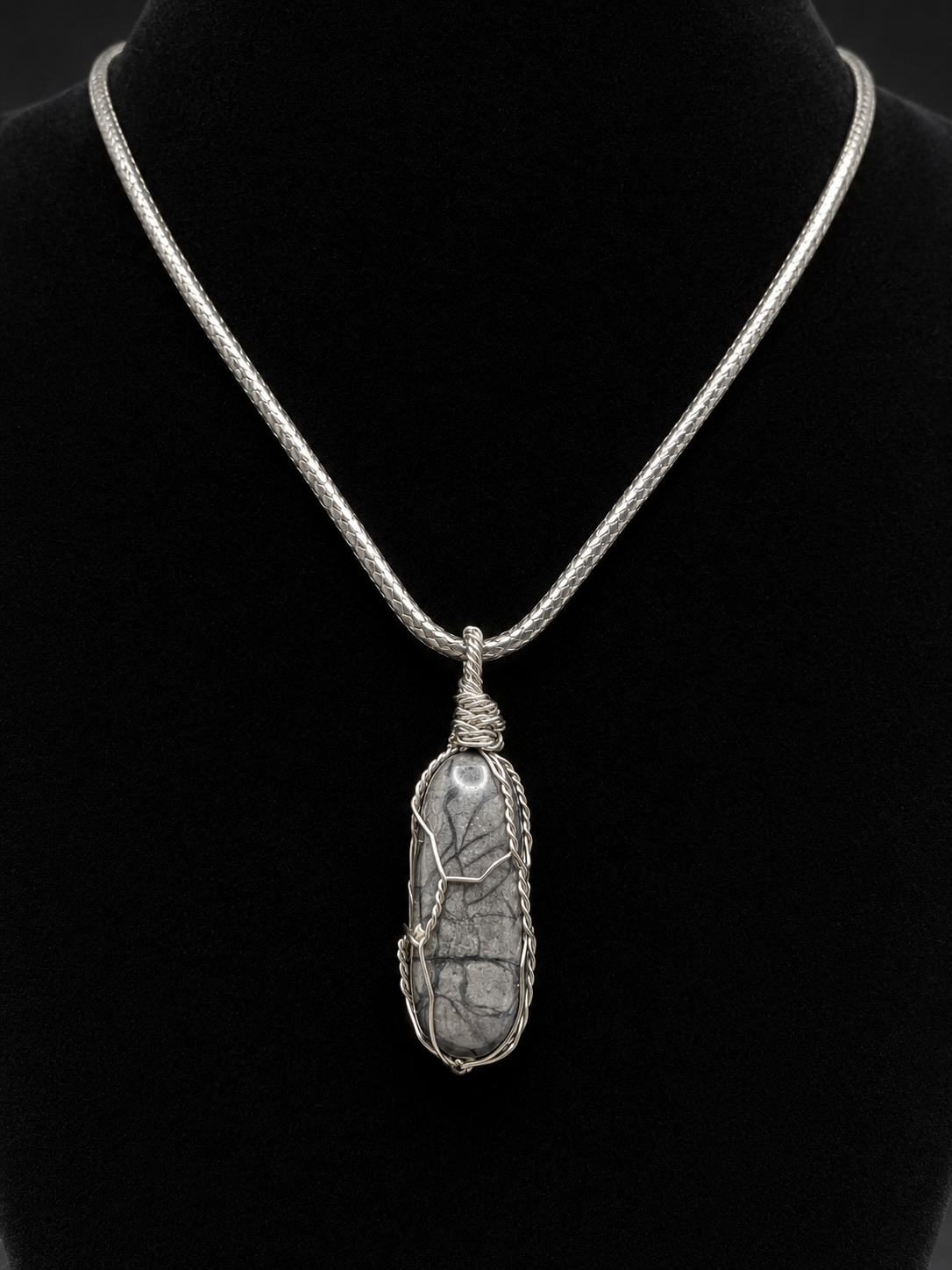 Wire-wrapped picasso marble gemstone rope necklace, 20"