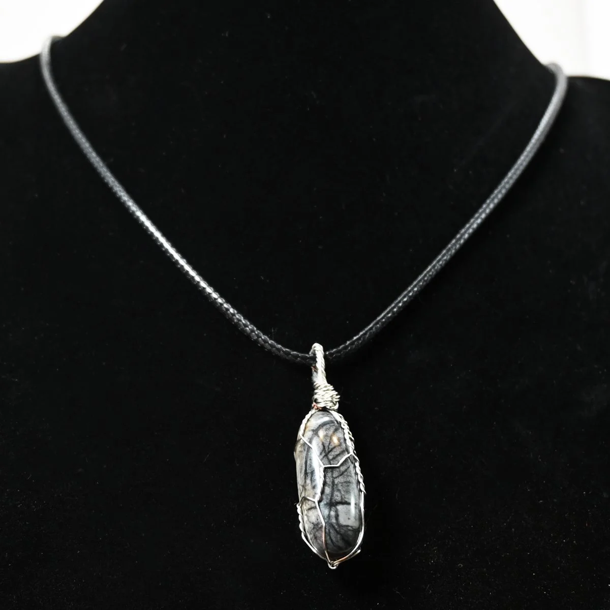 Wire-wrapped picasso marble gemstone rope necklace, 20"