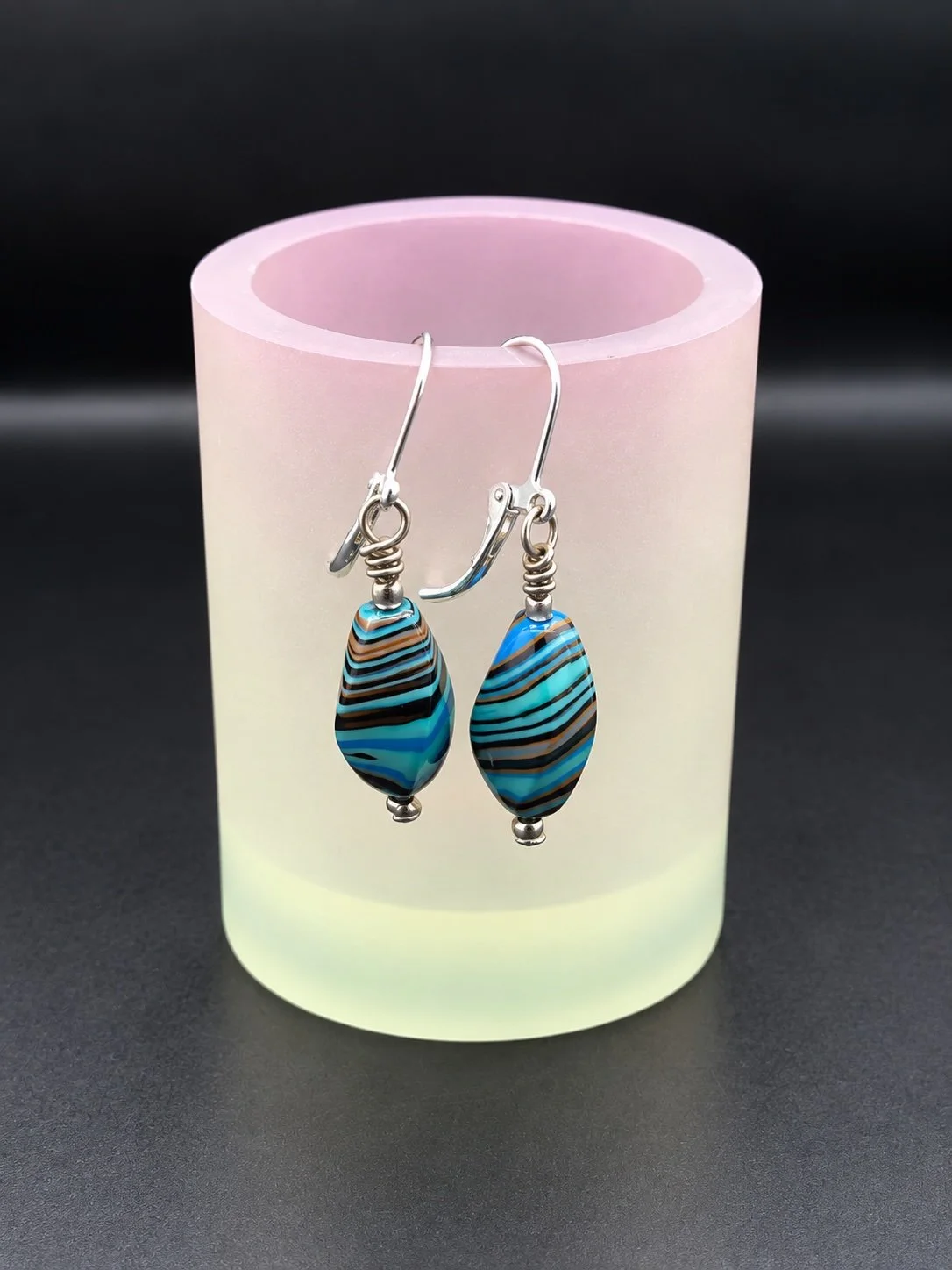 Rainbow jasper gemstone drop earrings, sterling silver plated