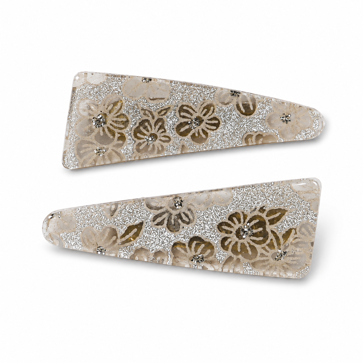 Barettes (2), gold flower resin