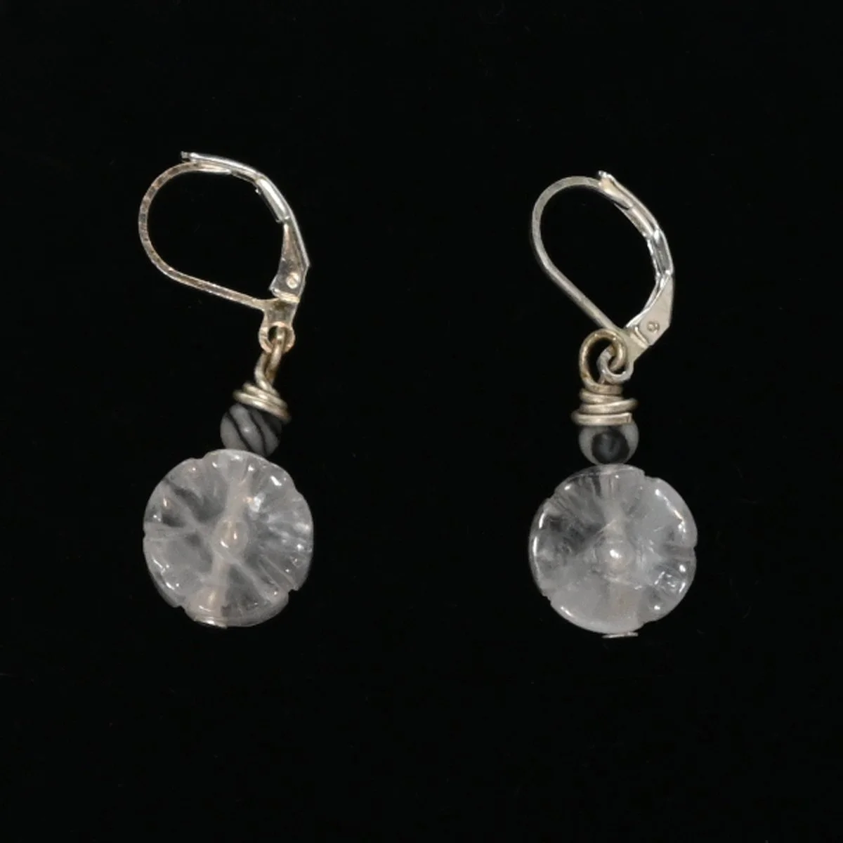 Rose quartz and zebra jasper gemstone sterling silver plated earrings