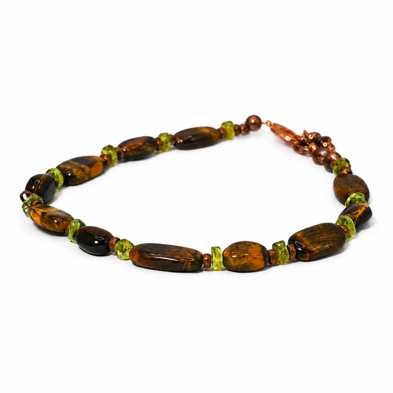 Tiger's eye and peridot copper bracelet
