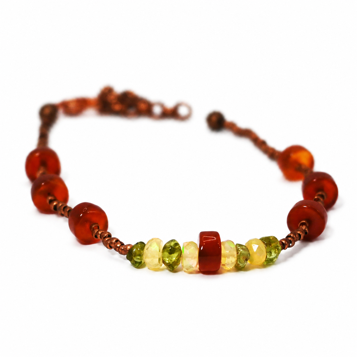 Tiger's eye and peridot copper bracelet