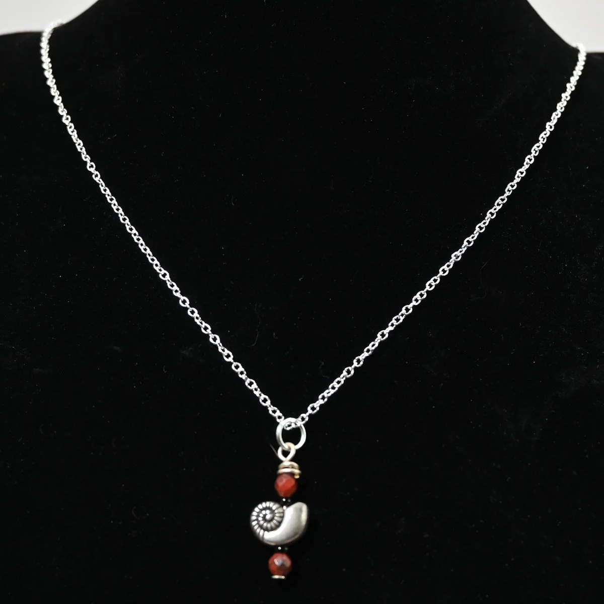 Sterling silver shell, jasper, pendant necklace, 20", SS plated