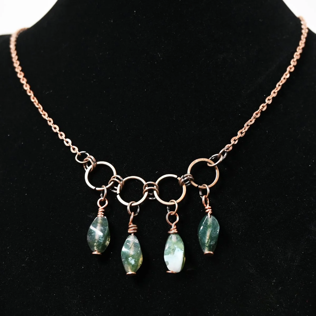 Moss agate copper necklace, 19.5"