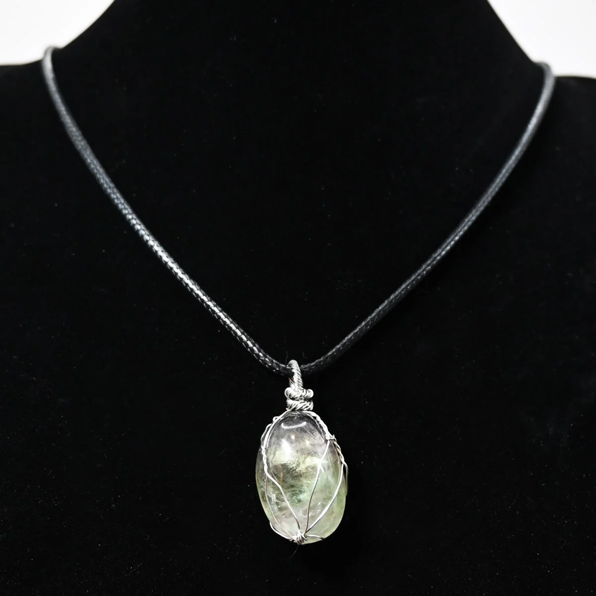 Wire-wrapped fluorite gemstone rope necklace, 20"