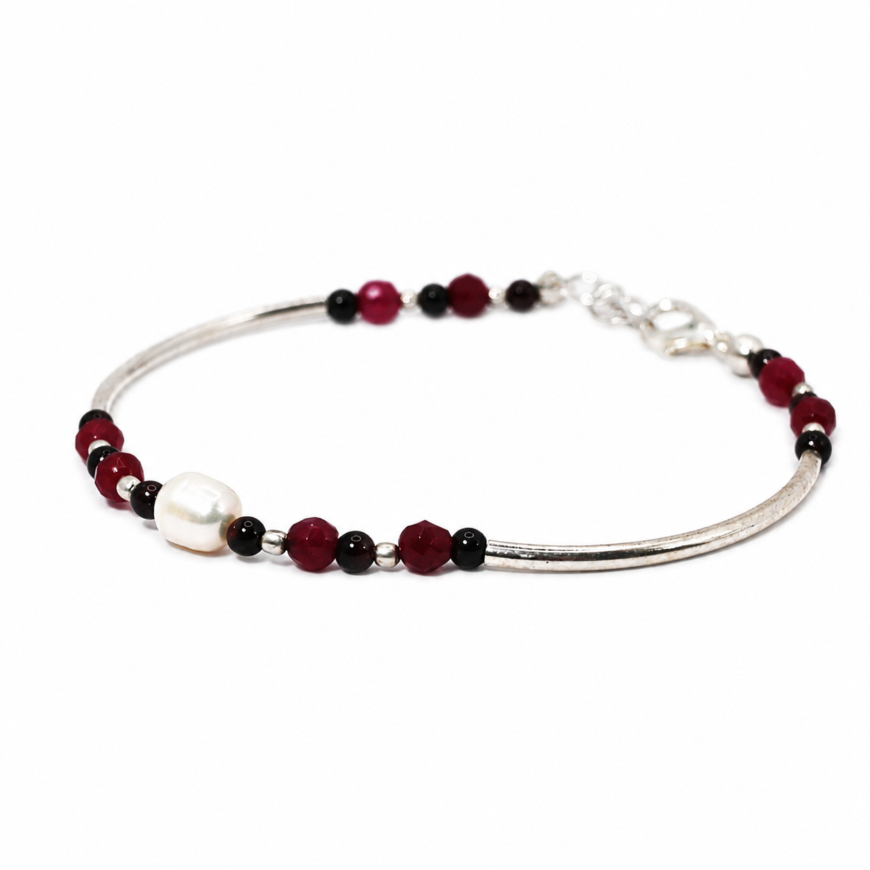 Pearl, garnet and ruby sterling silver plated gemstone bracelet