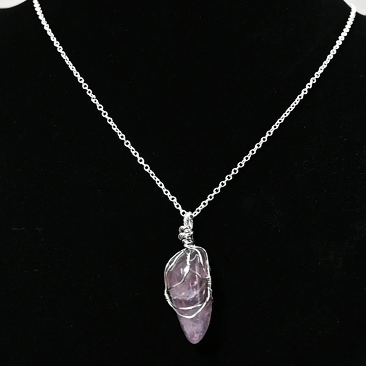 Wire wrapped fluorite, sterling silver plated, 20" chain