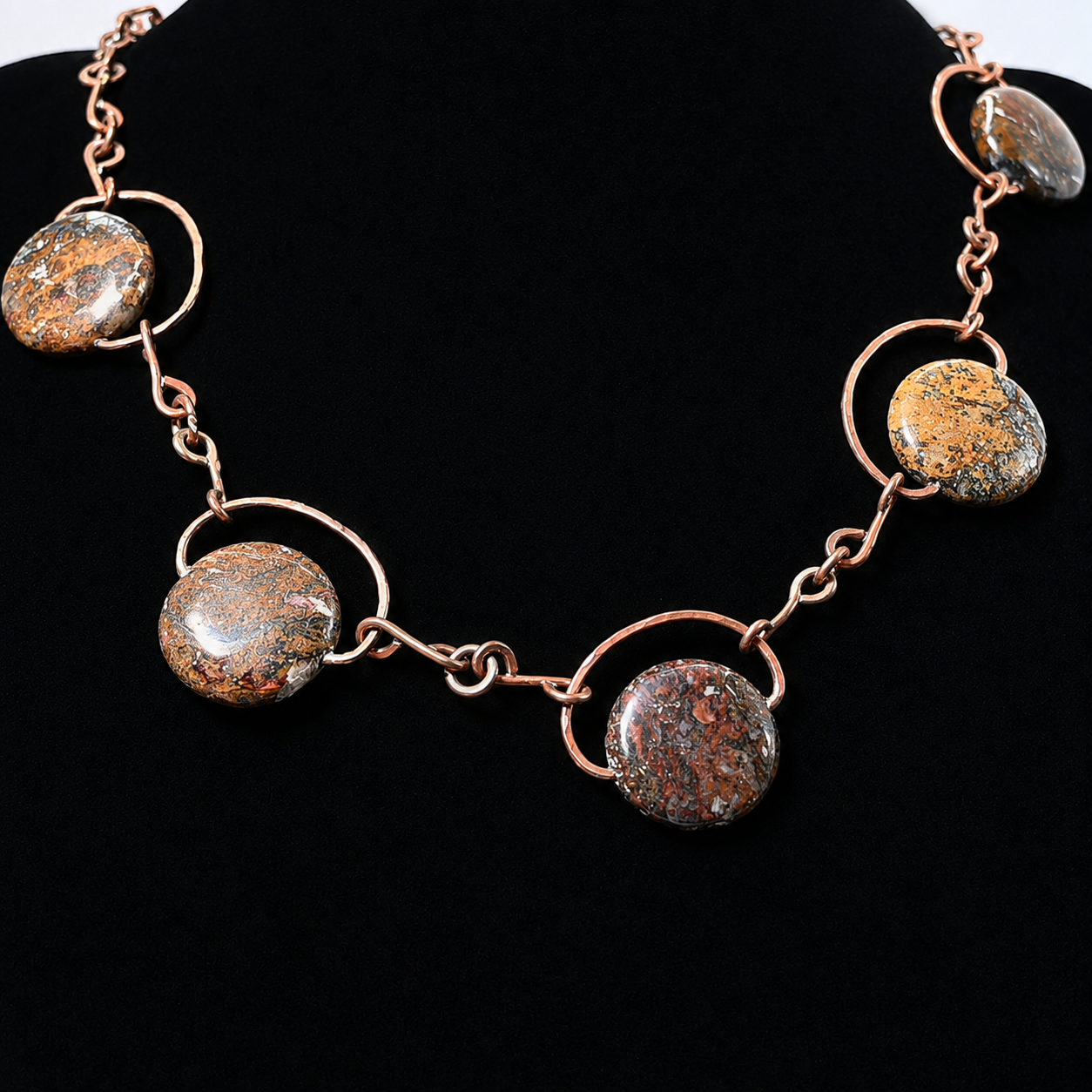 Hand crafted Picture Jasper and copper (100% solid copper) choker necklace, 17.5" Hand made chain and clasp